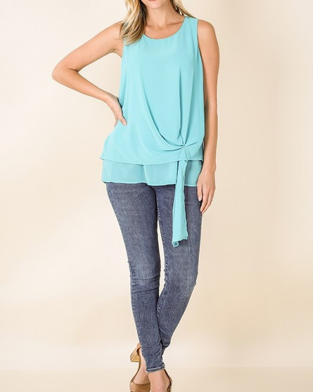 WOVEN DOUBLE LAYER CHIFFON SLEEVELESS TOP 2 COLORS