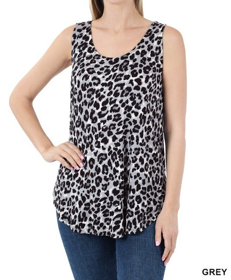 PLUS SIZE LEOPARD PRINT SLEEVELESS ROUND NECK TANK TOP
