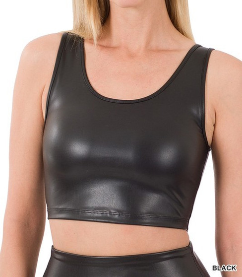 VEGAN LEATHER CROPPED TANK TOP