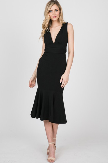 TWENTY TEN SLEEVELESS MIDI DRESS WITH PLUNGE NECK LINE