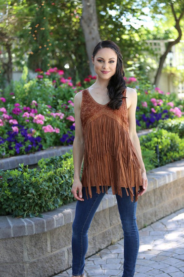 FRINGE V-NECK TANK WITH STUDDED DETAILS