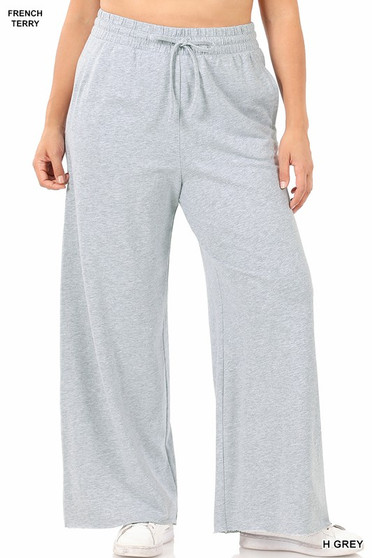 PLUS FRENCH TERRY DRAWSTRING RAW EDGE HEM PANTS