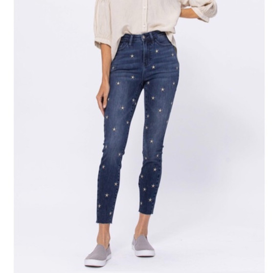 Judy Blue High Rise Star Embroidery Skinny Jeans
