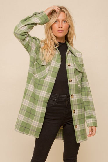 HEM AND THREAD Plaid Button Down Shacket (Jacket)