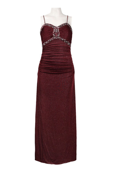 Cachet Sweetheart Neckline Rhinestone Detail Ruched Glittered Jersey Dress