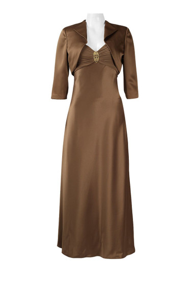 ALEX EVENINGS RUCHED SWEETHEART NECK SATIN DRESS WITH JACKET PETITE