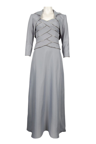 CACHET CRISCROSSED BODICE SATIN LONG DRESS WITH BOLERO JACKET