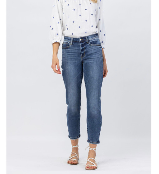 JUDY BLUE MIDRISE CLEAN NON-DISTRESSED BOYFRIEND JEANS
