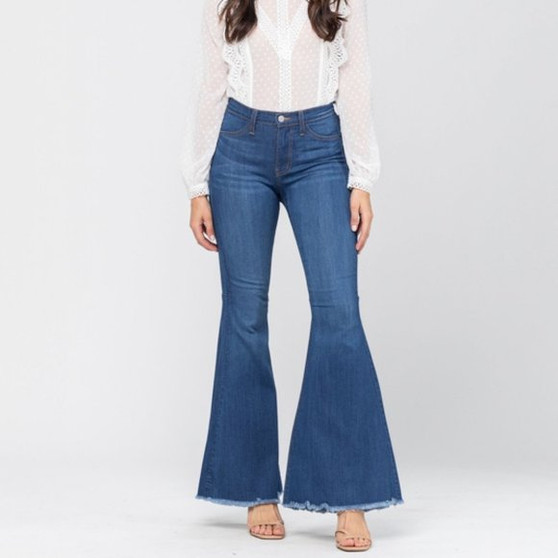 Judy Blue Bell Bottom Jeans with Fringe Cuff 