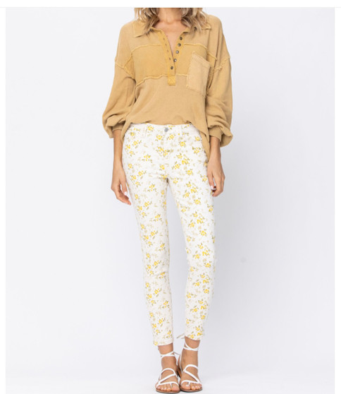 JUDY BLUE FLORAL PRINT MIDRISE SKINNY