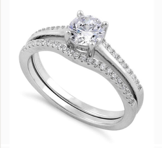 Sterling Silver Engagement Set CZ Ring
