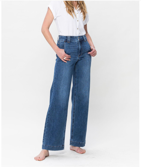 JUDY BLUE HIGH WAIST DOUBLE BUTTON WIDE LEG JEANS
