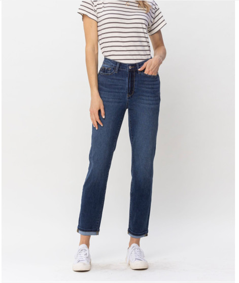 JUDY BLUE HIGH WAIST SUSTAINABLE COOL DENIM CUFFED BOYFRIEND JEANS