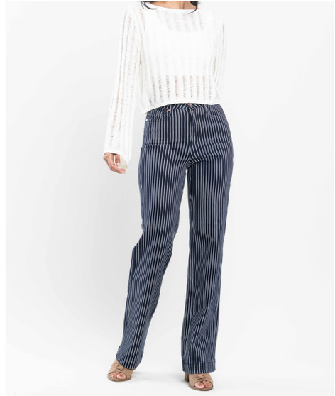JUDY BLUE TUMMY CONTROL HIGH WAIST STRAIGHT STRIPE JEANS