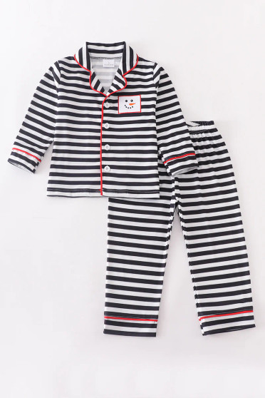 Honeydew Black stripe snowman boy pajamas set