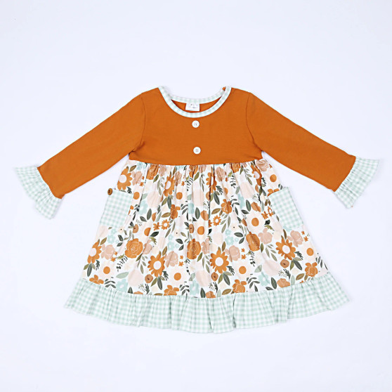 Honeydew Orange floral print girls dress