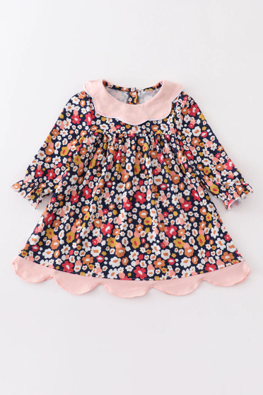Honeydew Pink floral print girls dress