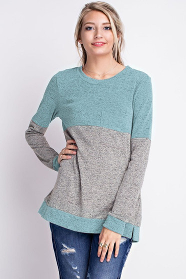 12PM BY MON AMI Casual Long Sleeve Color Block Top