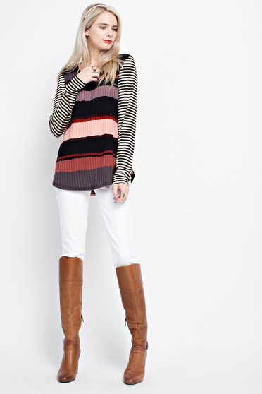 12PM BY MON AMI Long Sleeve Ribbed Knit Striped Top