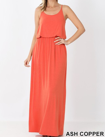 ZENANA ADJUSTABLE STRAP TOP TWO LAYER MAXI DRESS 2 COLORS