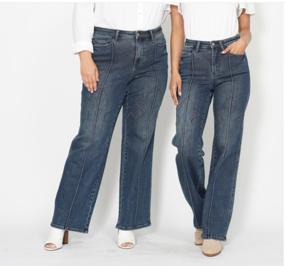 JUDY BLUE HIGH WAIST WESTERN SEAM DETAIL STRAIGHT JEAN