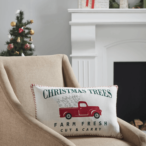 VHC Limited Edition Farm Fresh Red Truck Christmas Pillow 14x22