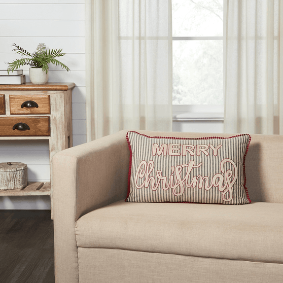 VHC Sawyer Mill Charcoal Merry Christmas Pillow 14x22