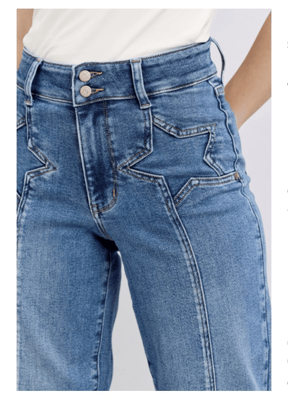 Judy Blue High Waist Star & Front Seam Detail Wide Leg Jeans