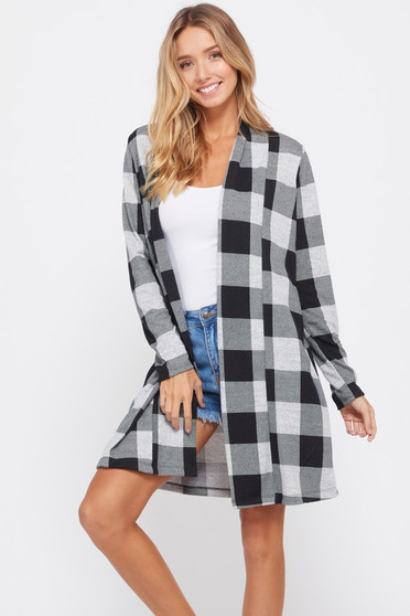 Bold Plaid Print Open Front Cardigan