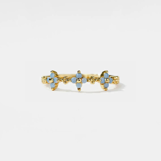 Dainty Gold Blue Flower Stacking Ring in 925 Sterling Silver With Gold overlay
