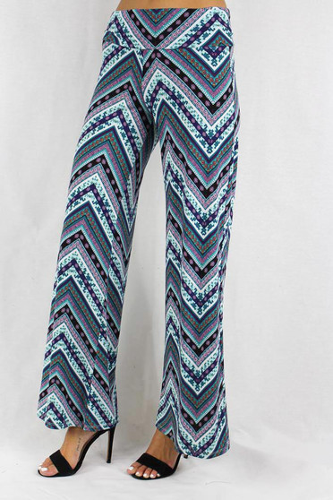 Multi Color Chevron Print Palazzo Pants