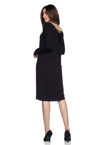 Stretch Knit Back Lace up Dress