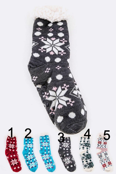 Fleece Lined House Socks with Grip Dots on Bottome