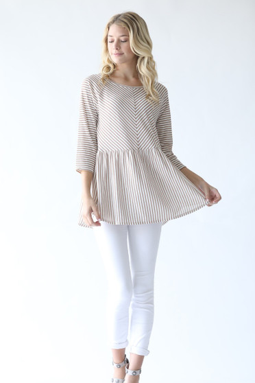 WONDERLAND Stripe Baby Doll Knit Top