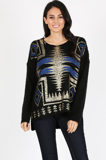 MAZEL Tribal Print Loose Body Sweater