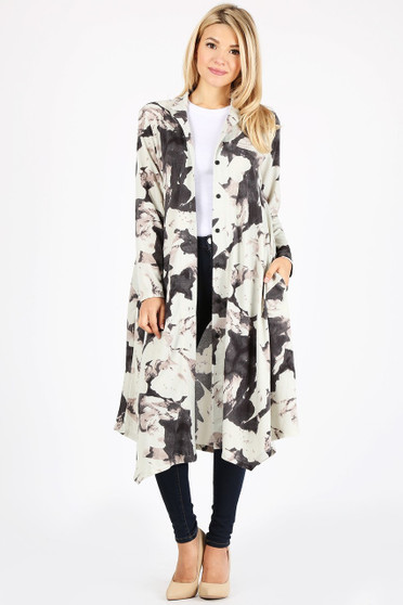 MAZEL Button Front Sweater Duster With Collar one Size