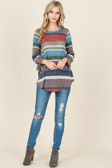 Striped Top with Tie Sleeves