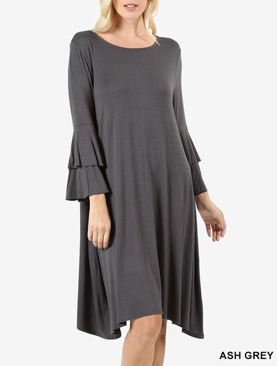 Double Bell Sleeve Sweeping Dress with Shark Bite Hem