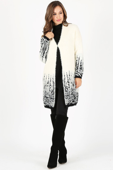 MAZEL Thick Knit Long Body Cardigan in Winter White