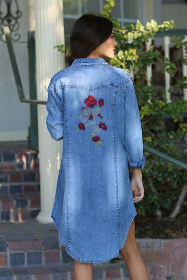 Nostalgia Embroidery Denim Shirt Dress