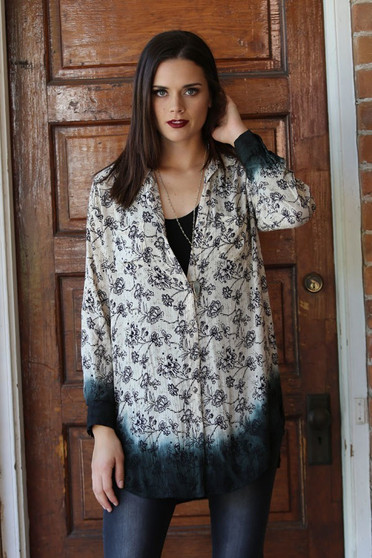 Nostalgia Printed Dipped Button Front Top 