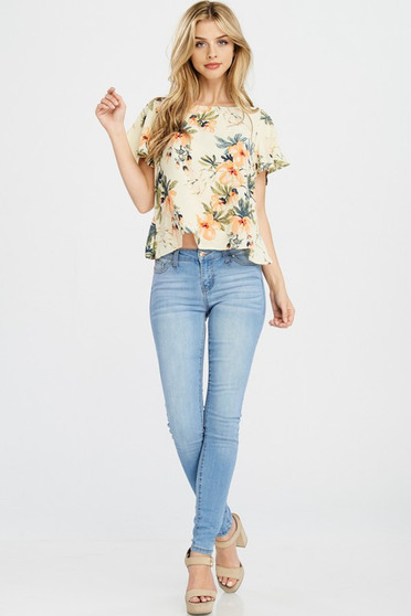 RED LOLLY Women's Floral Back Split Blouse Top