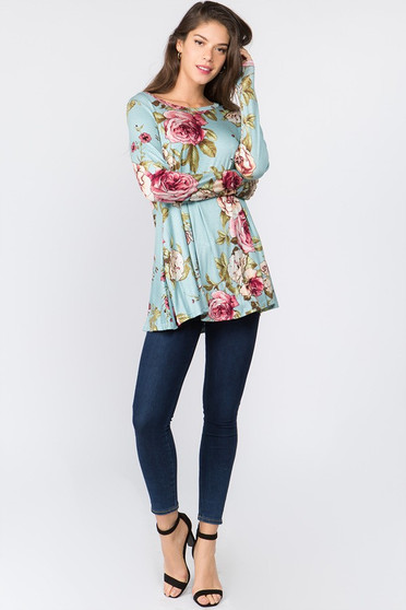 Women's Flower Print Tunic Top with Pockets