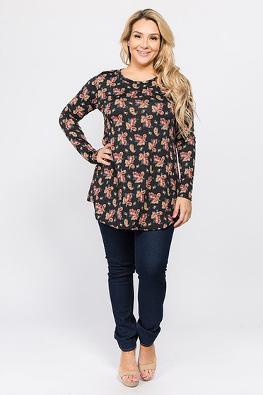 EMETLA Women's Plus Size Long Sleeve Paisley Print Tunic Top