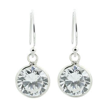 Sterling Silver Bezel Set Cubic Zirconia Dangle Earrings
