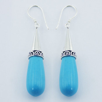 Sterling Silver Handmade Howlite Turquoise Ornate Dangle Earrings