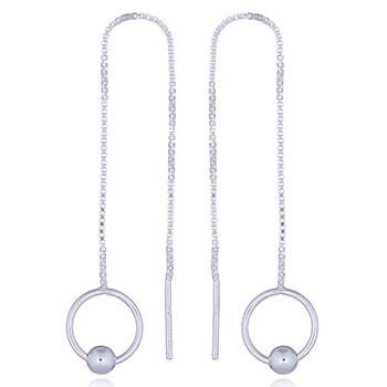 Sterling Silver Circle Loop with Ball Threader Earrings