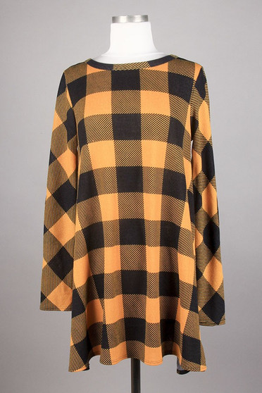 Buffalo Plaid Dress with Patch Elbows and Button Back in 2 Colors