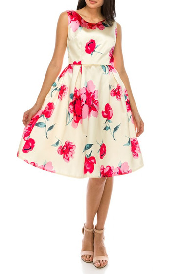 AMBITION Sleeveless Floral Print Taffeta Dress Pastel Yellow