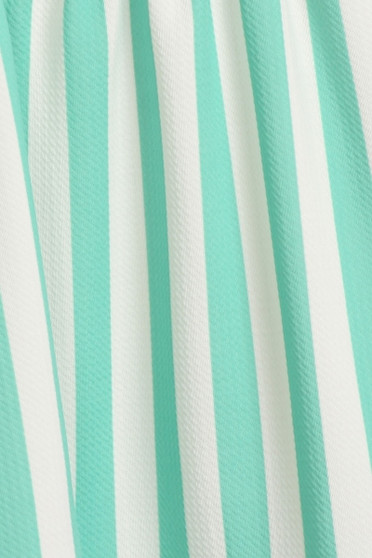 Bold Striped  Sleeveless Flared Dress with Crossed Back in Mint Liverpool Fabric